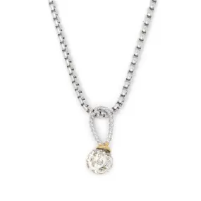 Stainless St Necklace with Two Tone Pave Ball Pendant