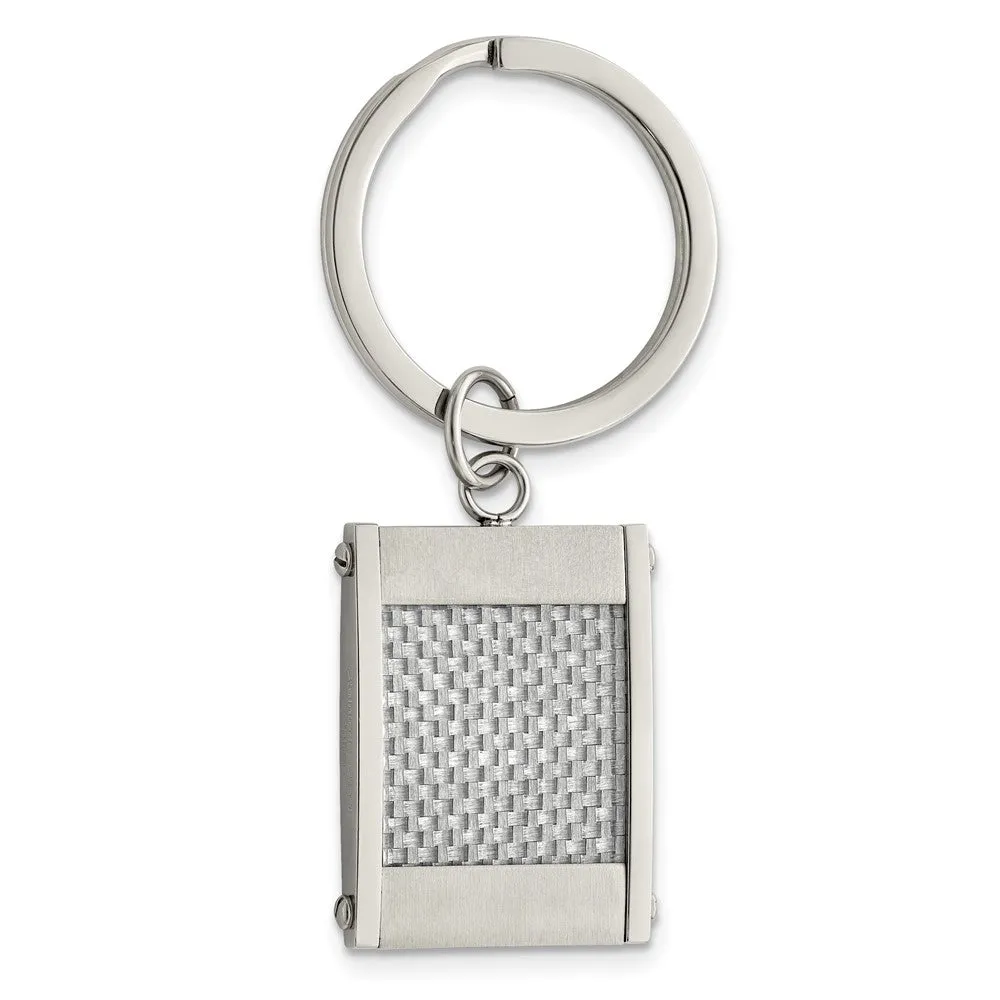 Stainless Steel & Gray Carbon Fiber Rectangle Key Chain