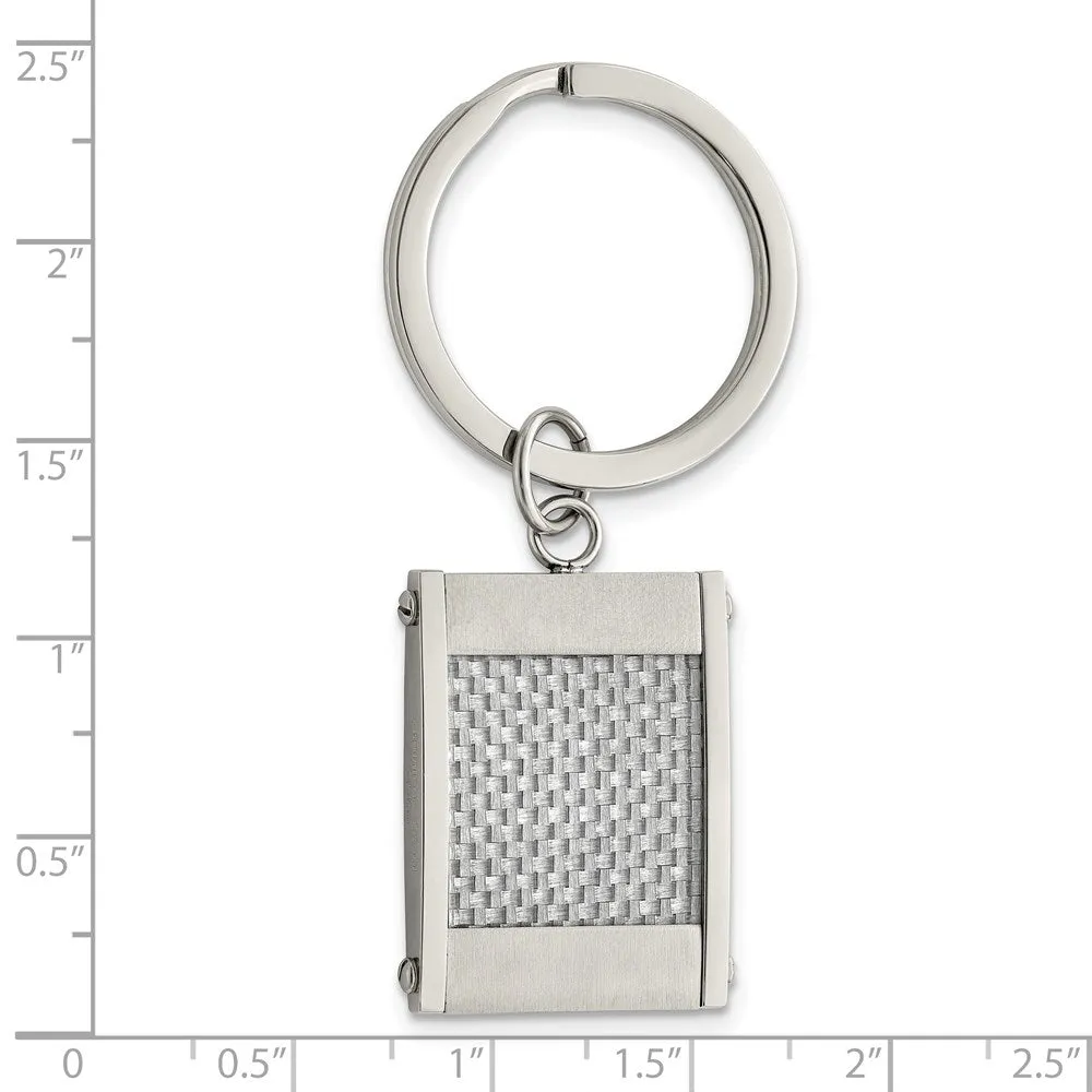 Stainless Steel & Gray Carbon Fiber Rectangle Key Chain