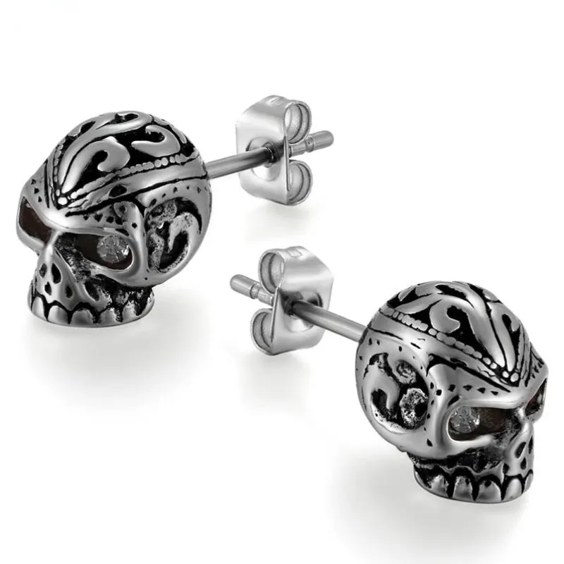 Stainless Steel Black Eye Skull Stud Earrings - Punk Hip Hop Jewelry Accessories