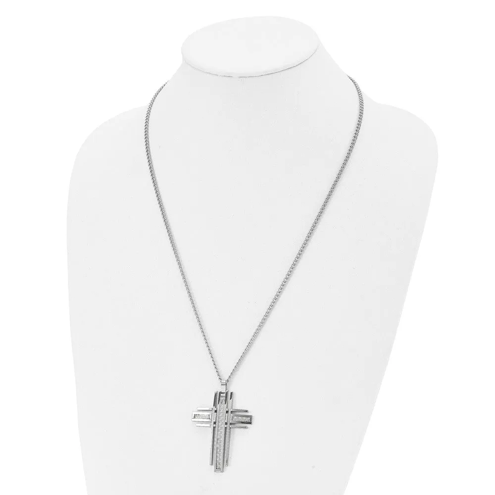 Stainless Steel Gray or Black Carbon Fiber LG Bar Cross Necklace, 24in