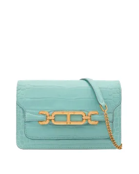 Stamped Crocodile Whitney Shoulder Bag in Pastel Turquoise