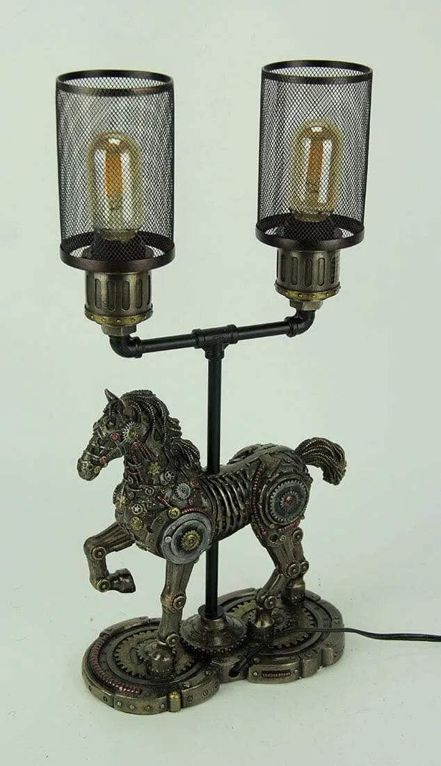 Steampunk Trotting Horse Twin Mesh Table Lamp