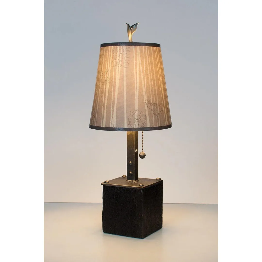 Steel Table Lamp on Reclaimed Wood with Small Drum Shade in Birch Lines