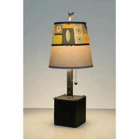 Steel Table Lamp on Reclaimed Wood with Small Drum Shade in Lucky Mosaic Oyster