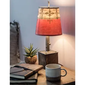 Steel Table Lamp on Reclaimed Wood with Small Drum Shade in Red Mesa