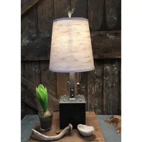 Steel Table Lamp on Reclaimed Wood with Small Drum Shade in Simply Birch