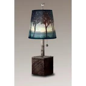 Steel Table Lamp on Reclaimed Wood with Small Drum Shade in Twilight