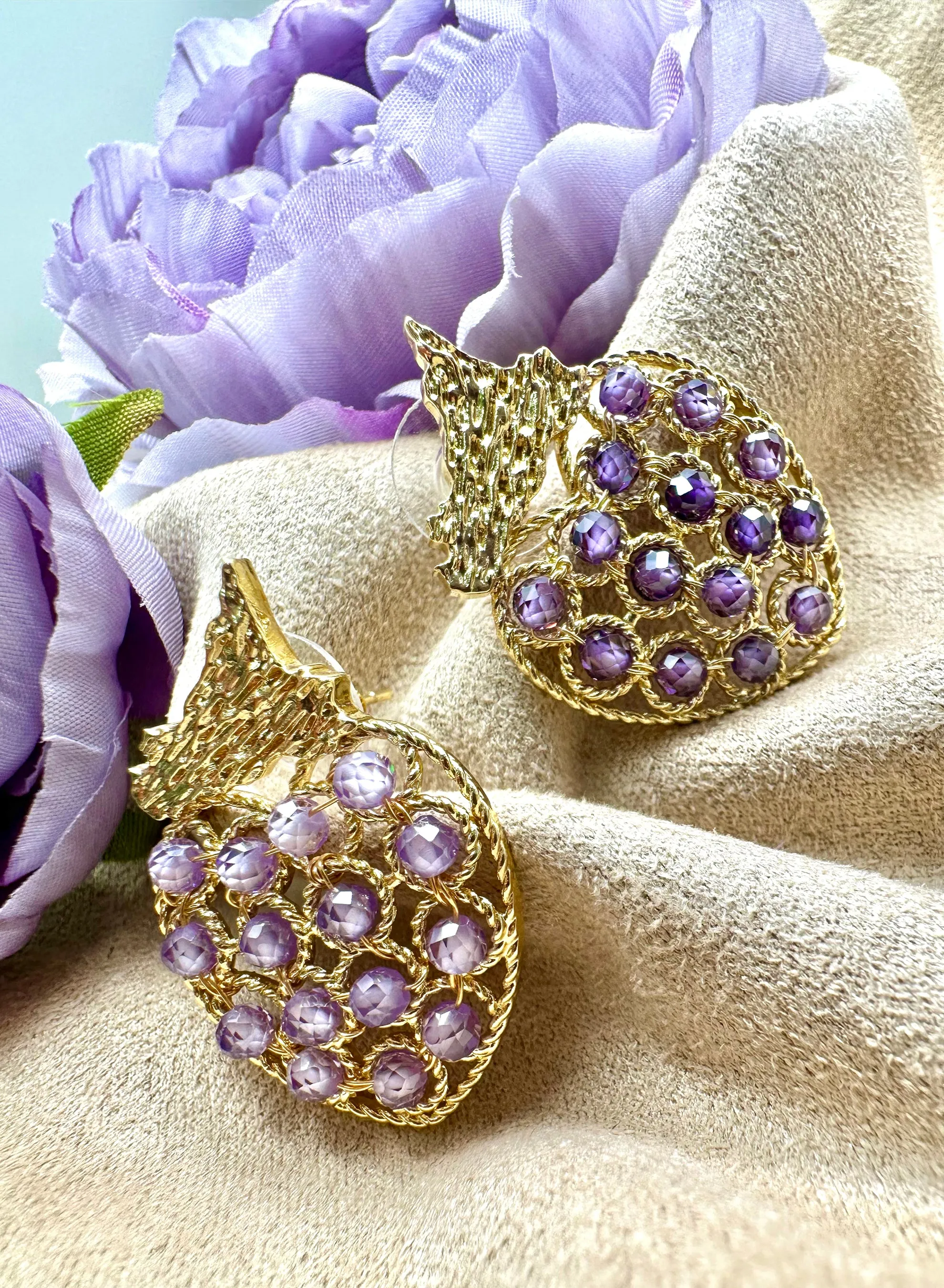 Strawberry Shaped Amethyst Setting Statement Earrings KE023