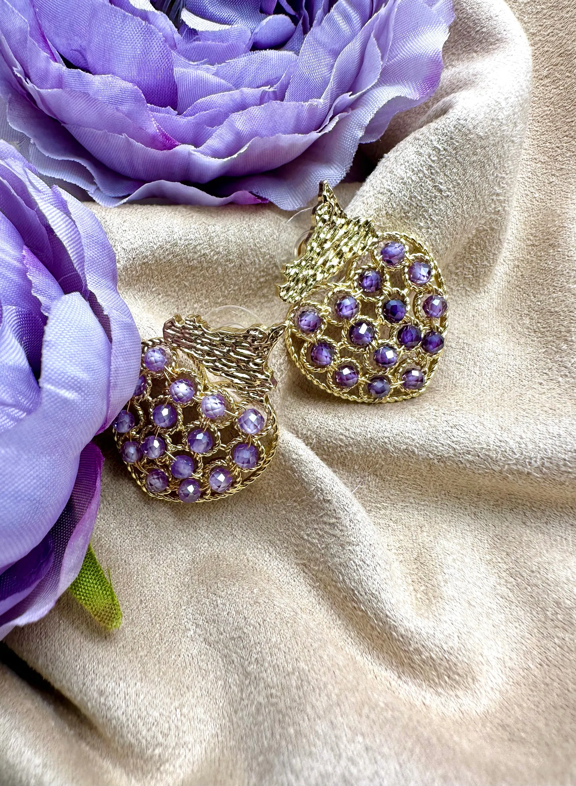 Strawberry Shaped Amethyst Setting Statement Earrings KE023