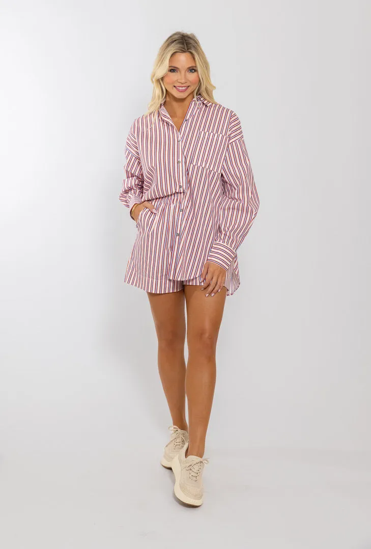 Stripe Poplin Button Up Top