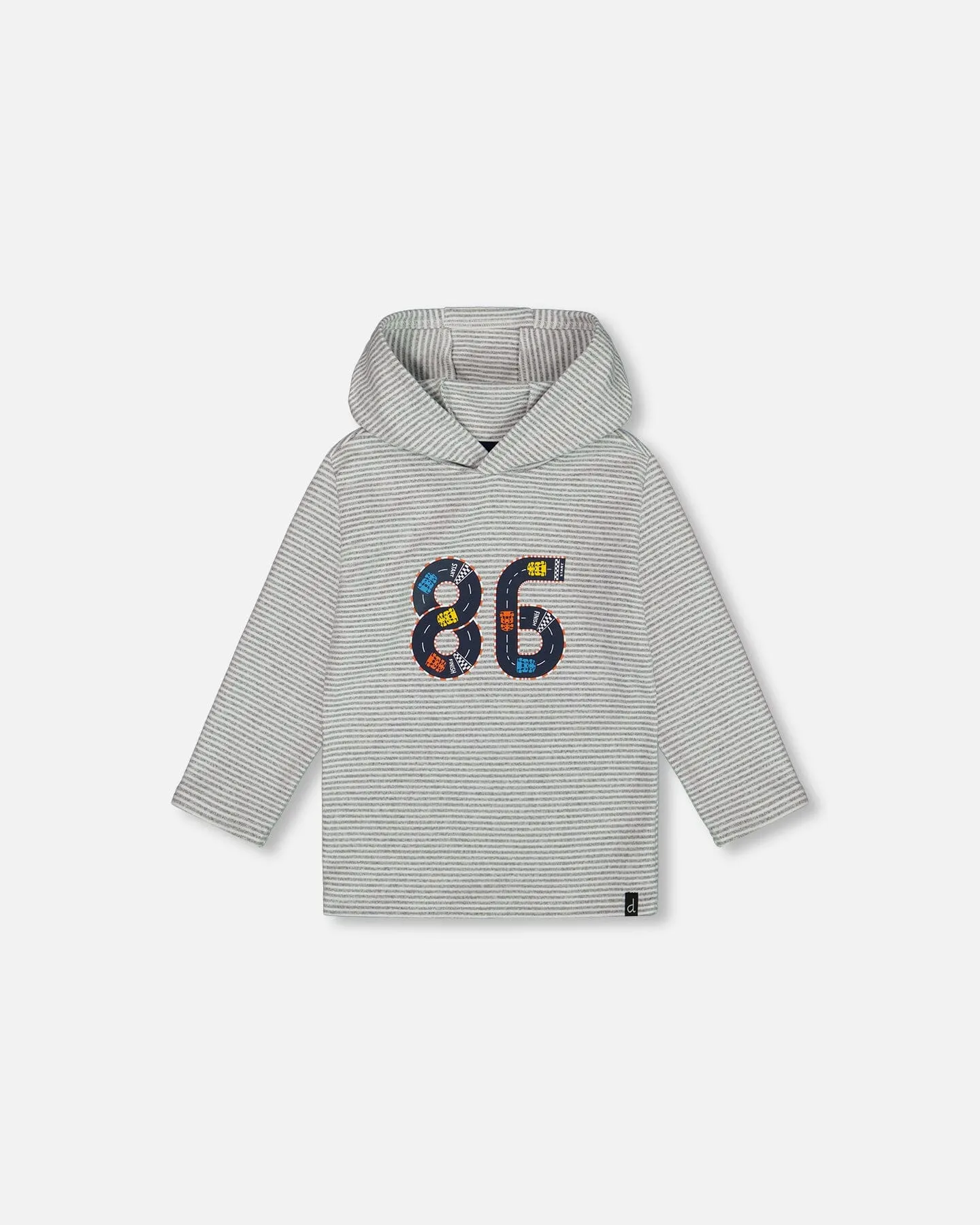 Super Soft Hooded T-Shirt With Print Gray Stripe