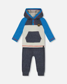 Super Soft Hooded Top And Brushed Jersey Pant Set Navy