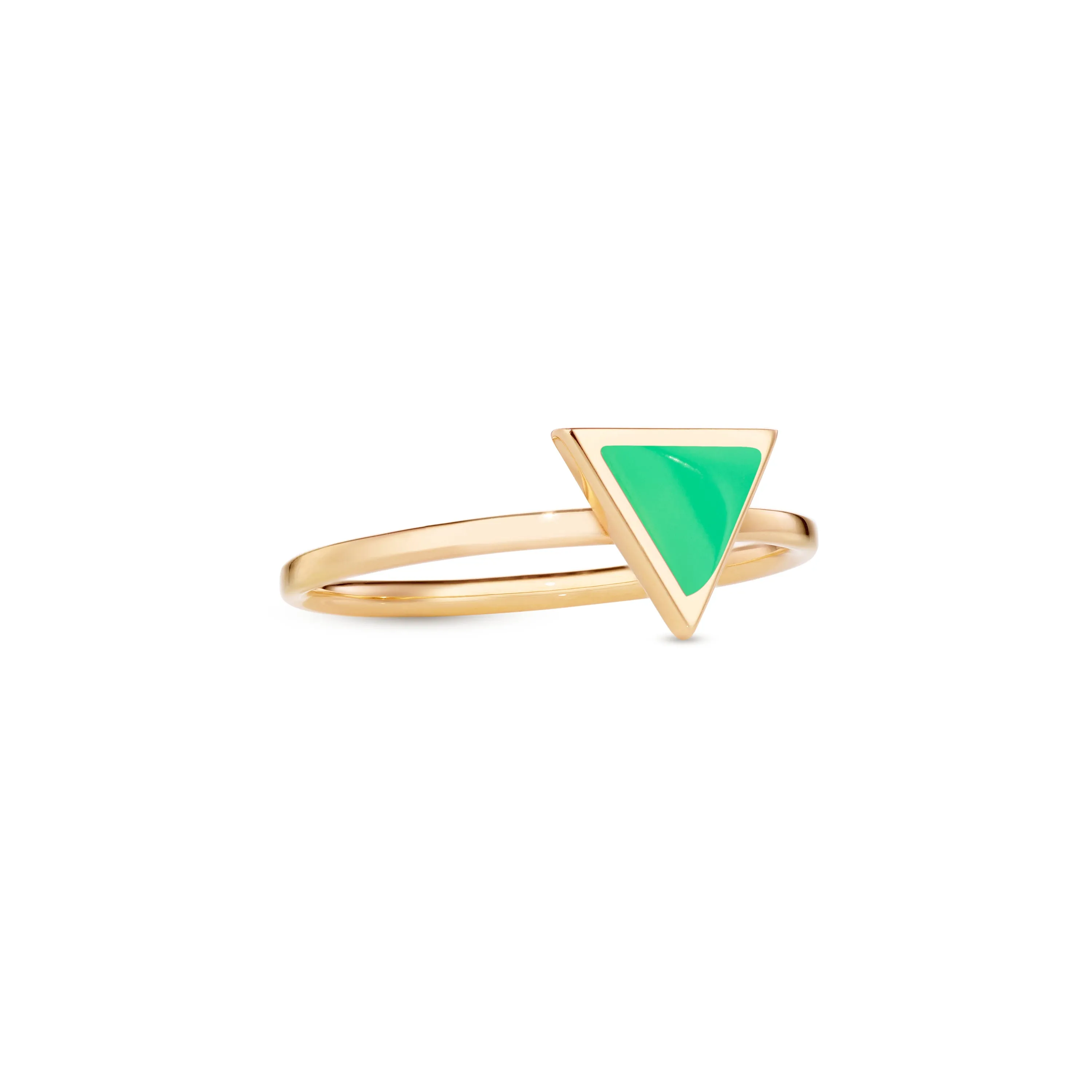 Triangle sticker ring yellow gold with chrysoprase