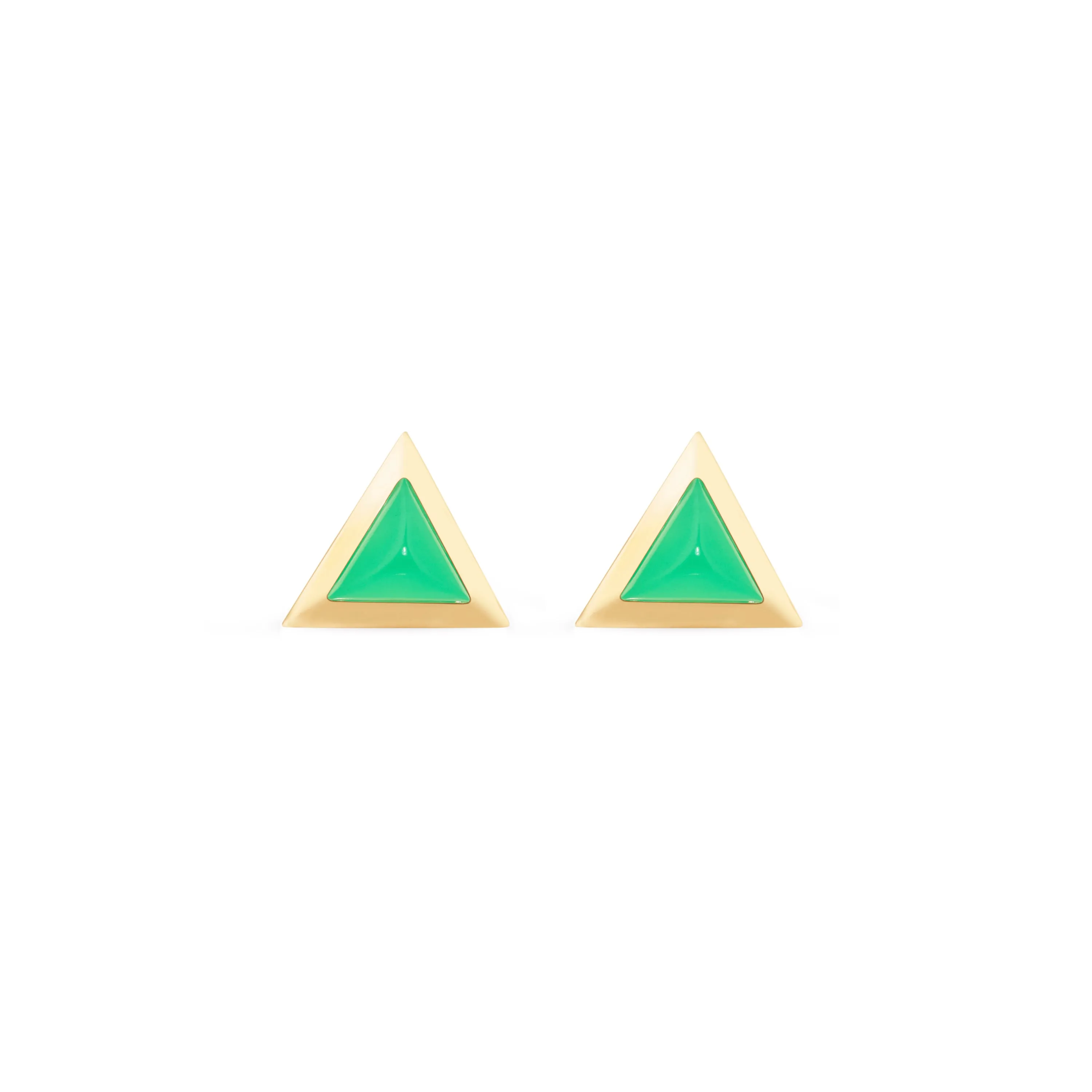 Triangle sticker studs yellow gold with chrysoprase