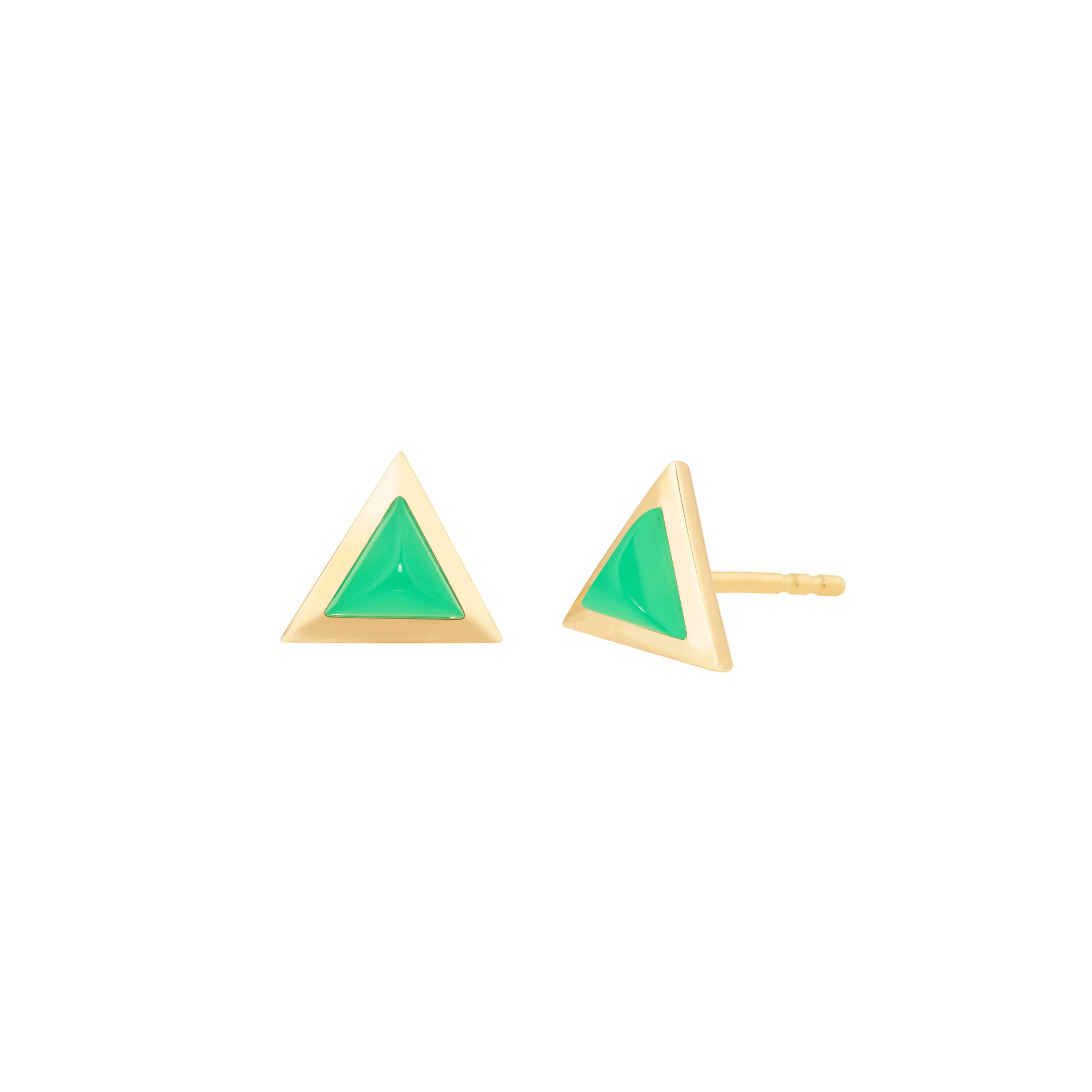 Triangle sticker studs yellow gold with chrysoprase