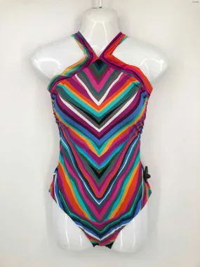 TRINA TURK Purple Blue Multi Size 8  (M) Stripe Halter Swimsuit