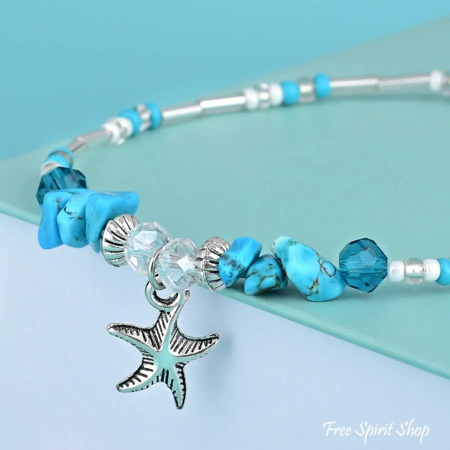 Turquoise & Starfish Charm Beaded Anklet