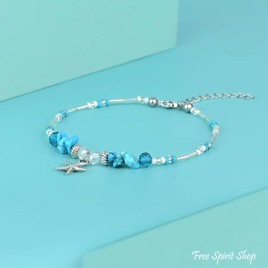 Turquoise & Starfish Charm Beaded Anklet