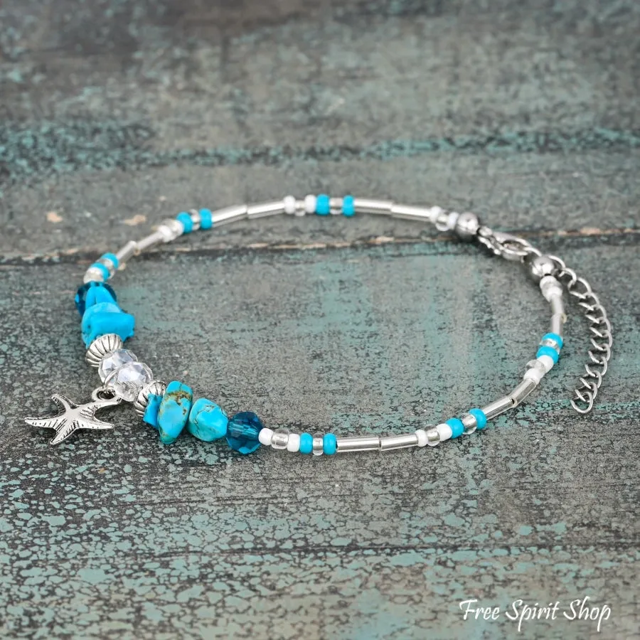 Turquoise & Starfish Charm Beaded Anklet