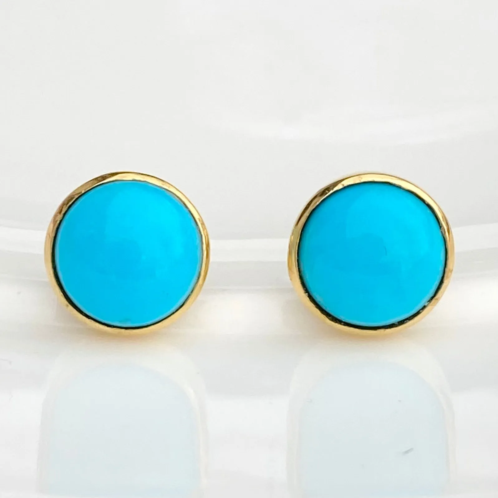 TURQUOISE STUD EARRINGS BEZEL SET IN 18K GOLD