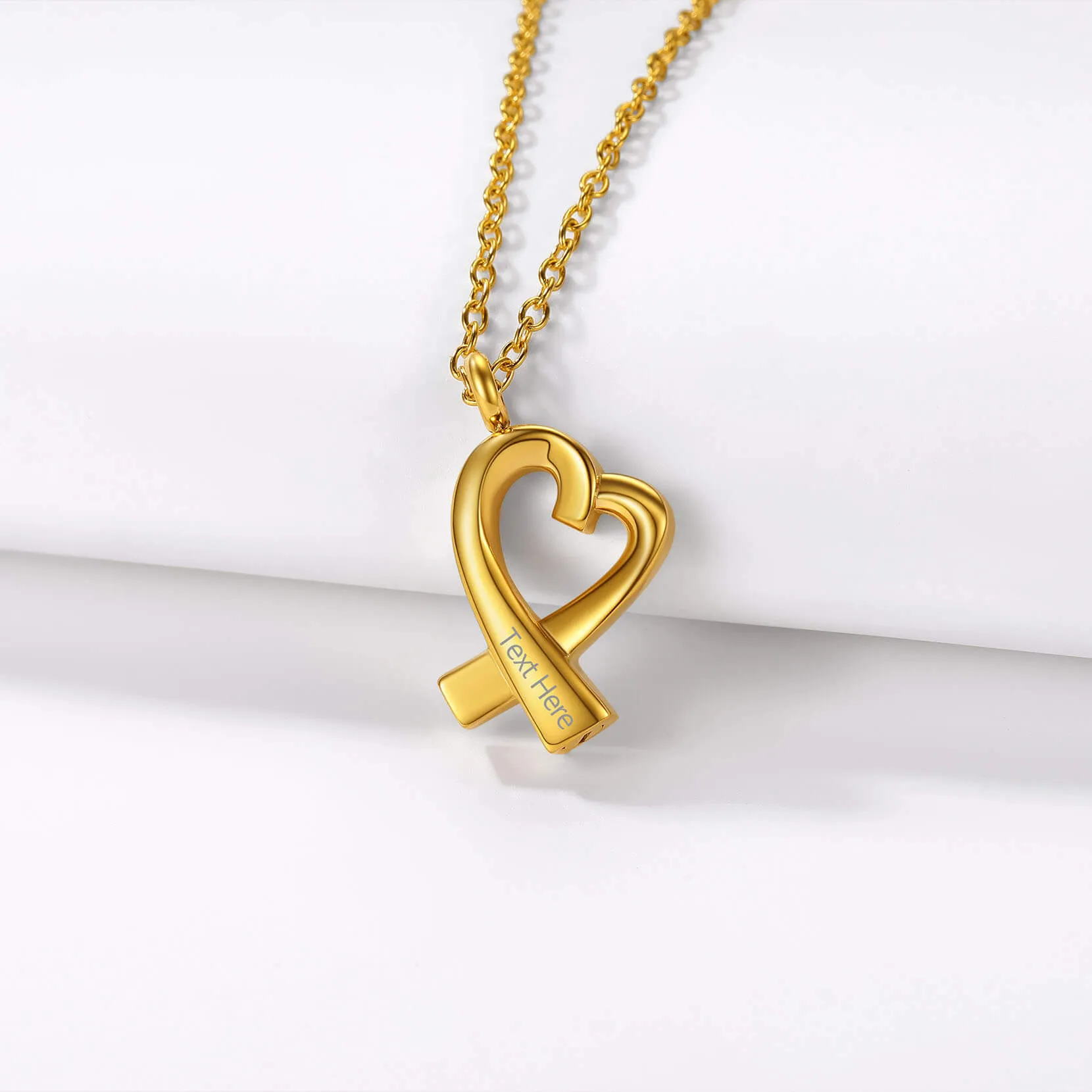 U7 Jewelry Custom Heart Ribbon Pendant Urn Necklace for Ashes Cremation Memorial Jewelry