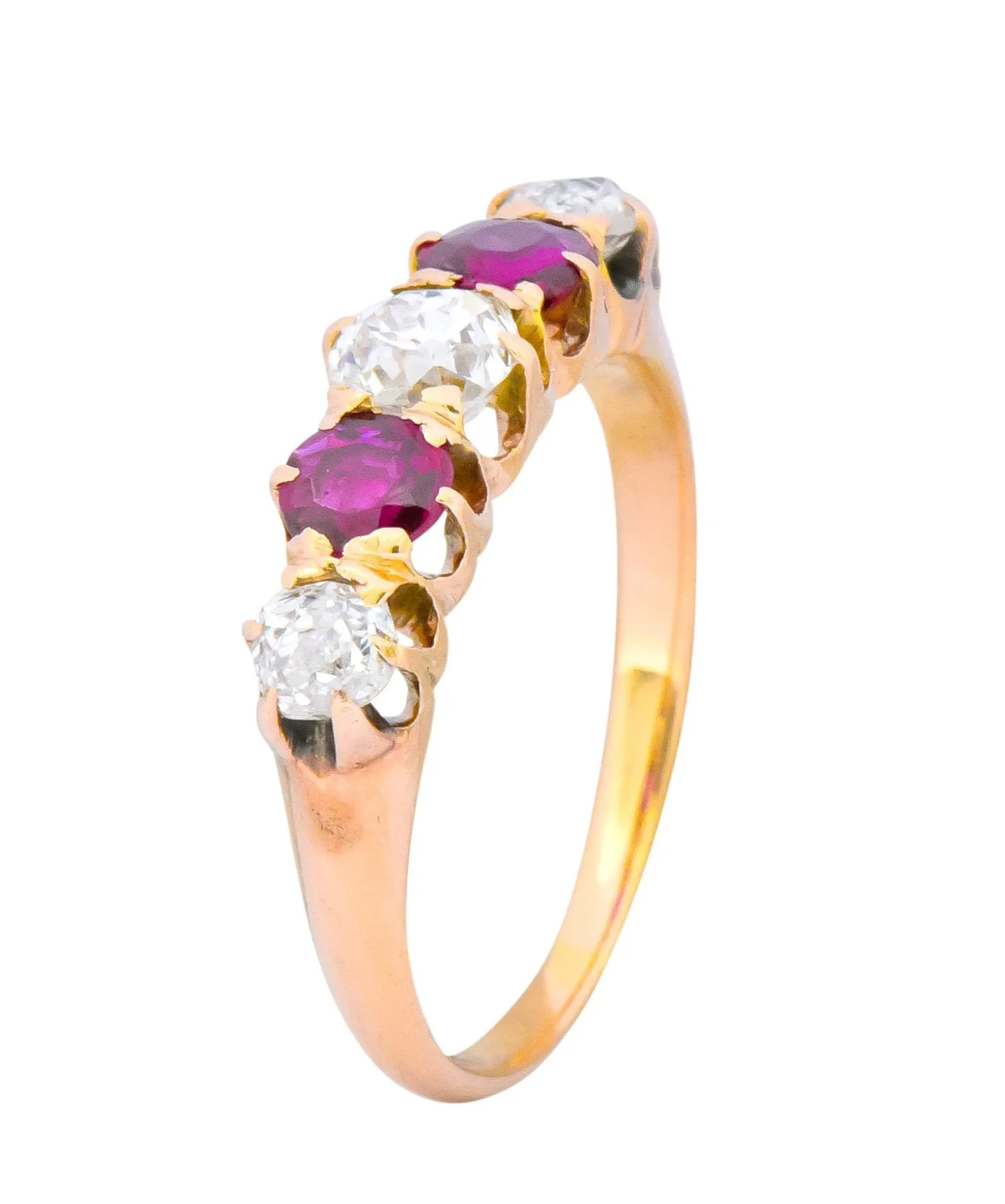 Victorian 0.51 CTW Diamond Ruby 14 Karat Gold Stackable Band Ring