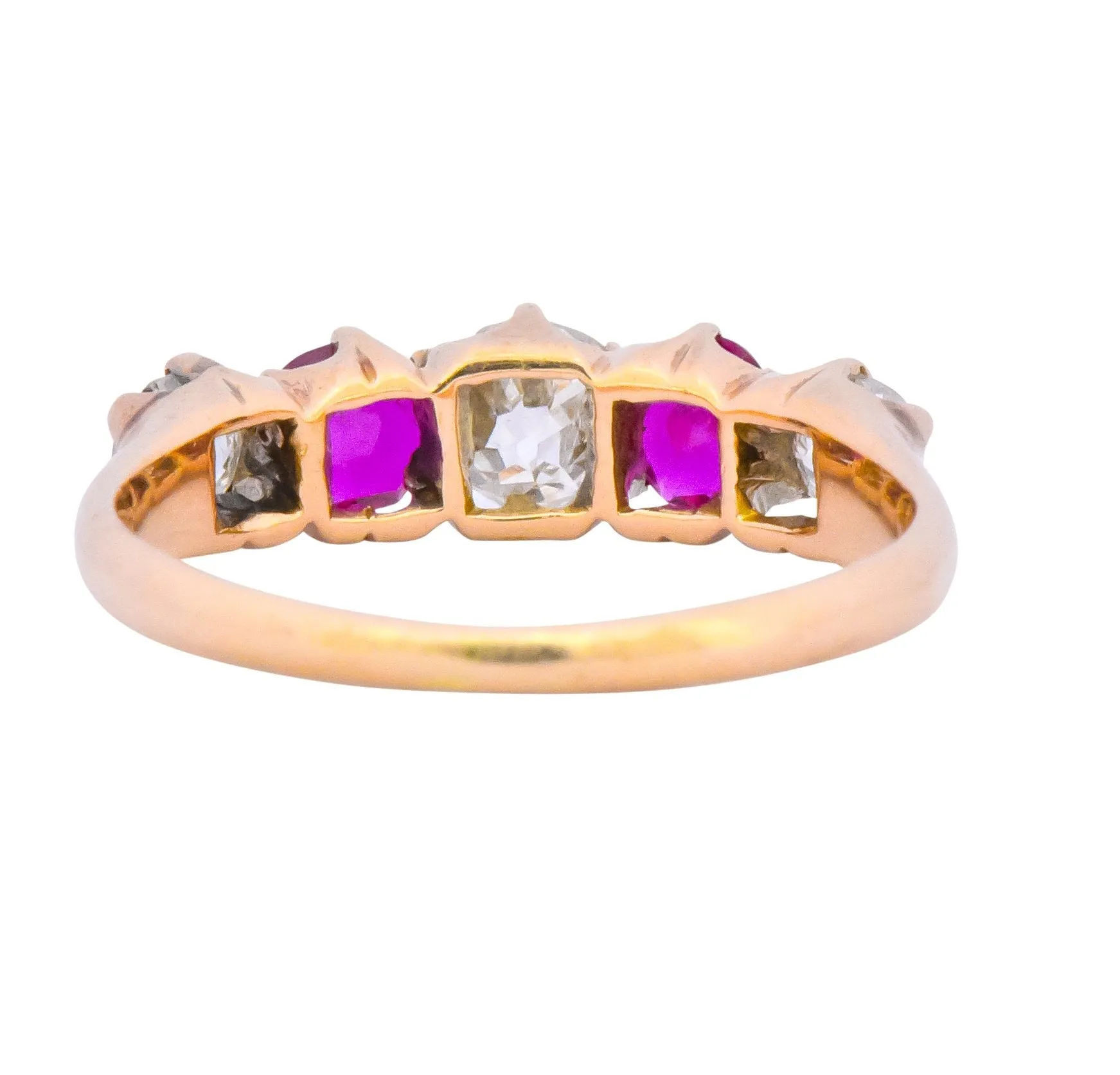 Victorian 0.51 CTW Diamond Ruby 14 Karat Gold Stackable Band Ring