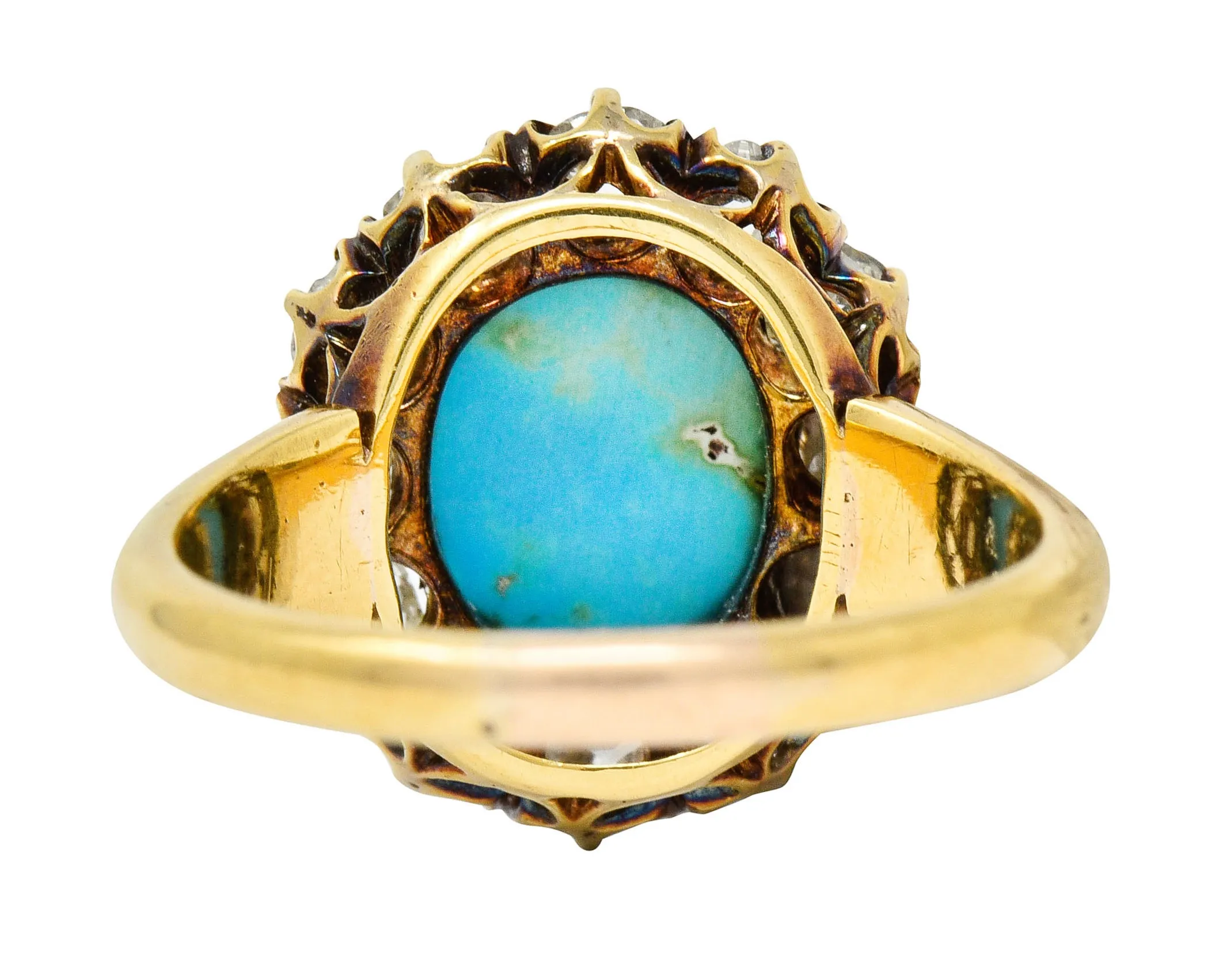 Victorian 1.80 CTW Diamond Turquoise Cabochon 18 Karat Gold Cluster Ring