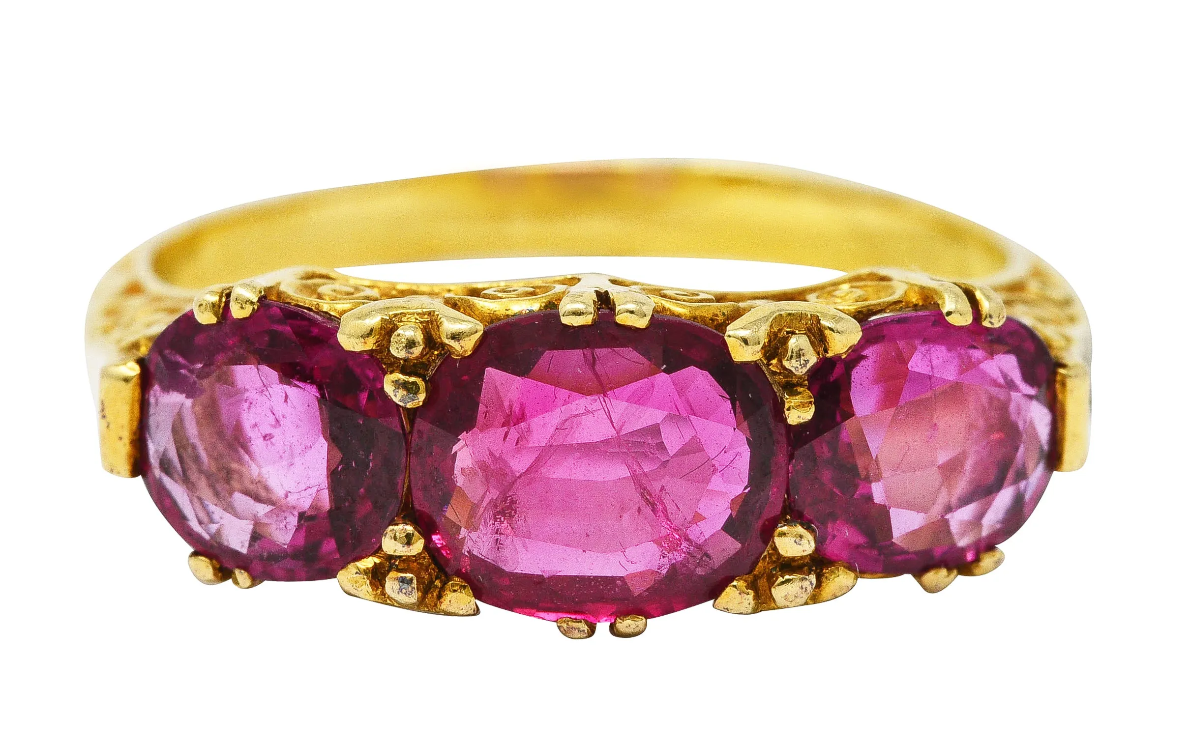 Victorian 2.50 CTW Ruby 18 Karat Yellow Gold Filigree Ring