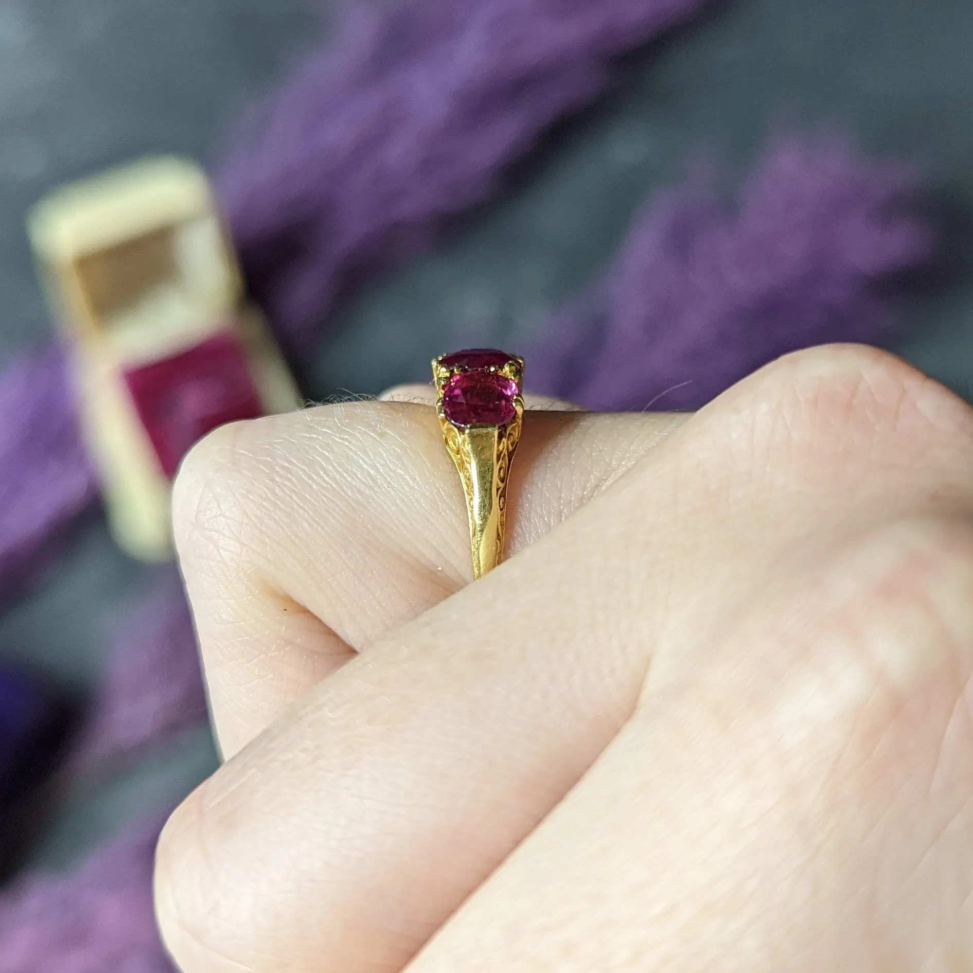 Victorian 2.50 CTW Ruby 18 Karat Yellow Gold Filigree Ring