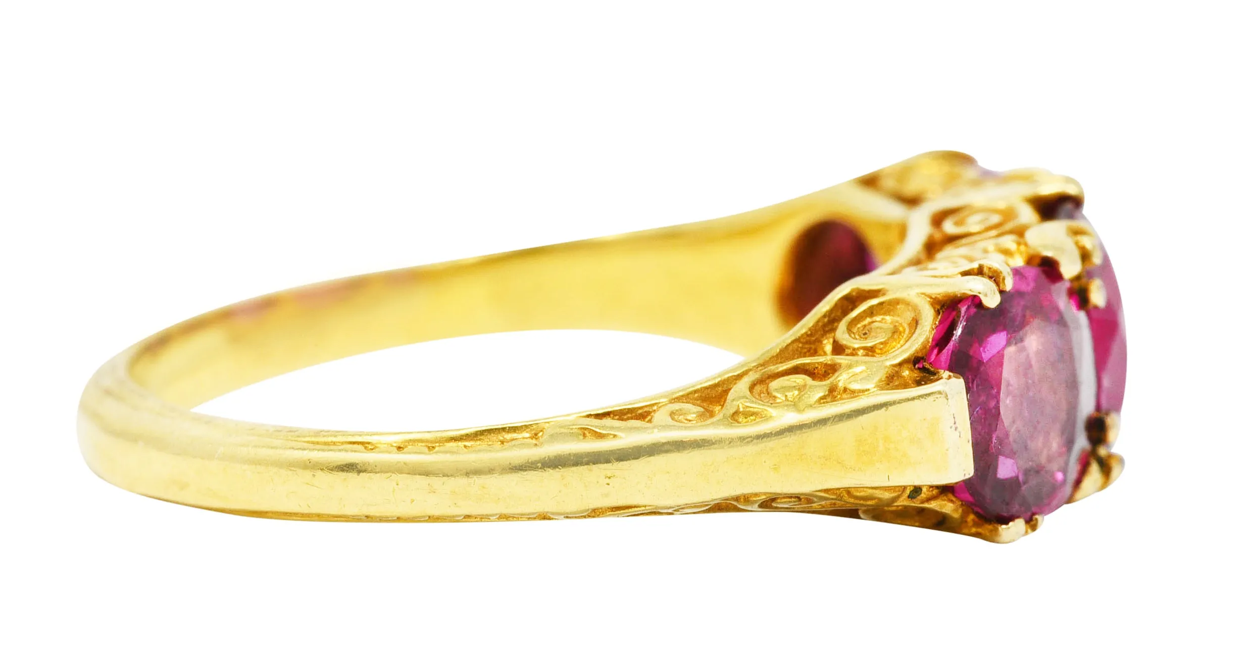 Victorian 2.50 CTW Ruby 18 Karat Yellow Gold Filigree Ring