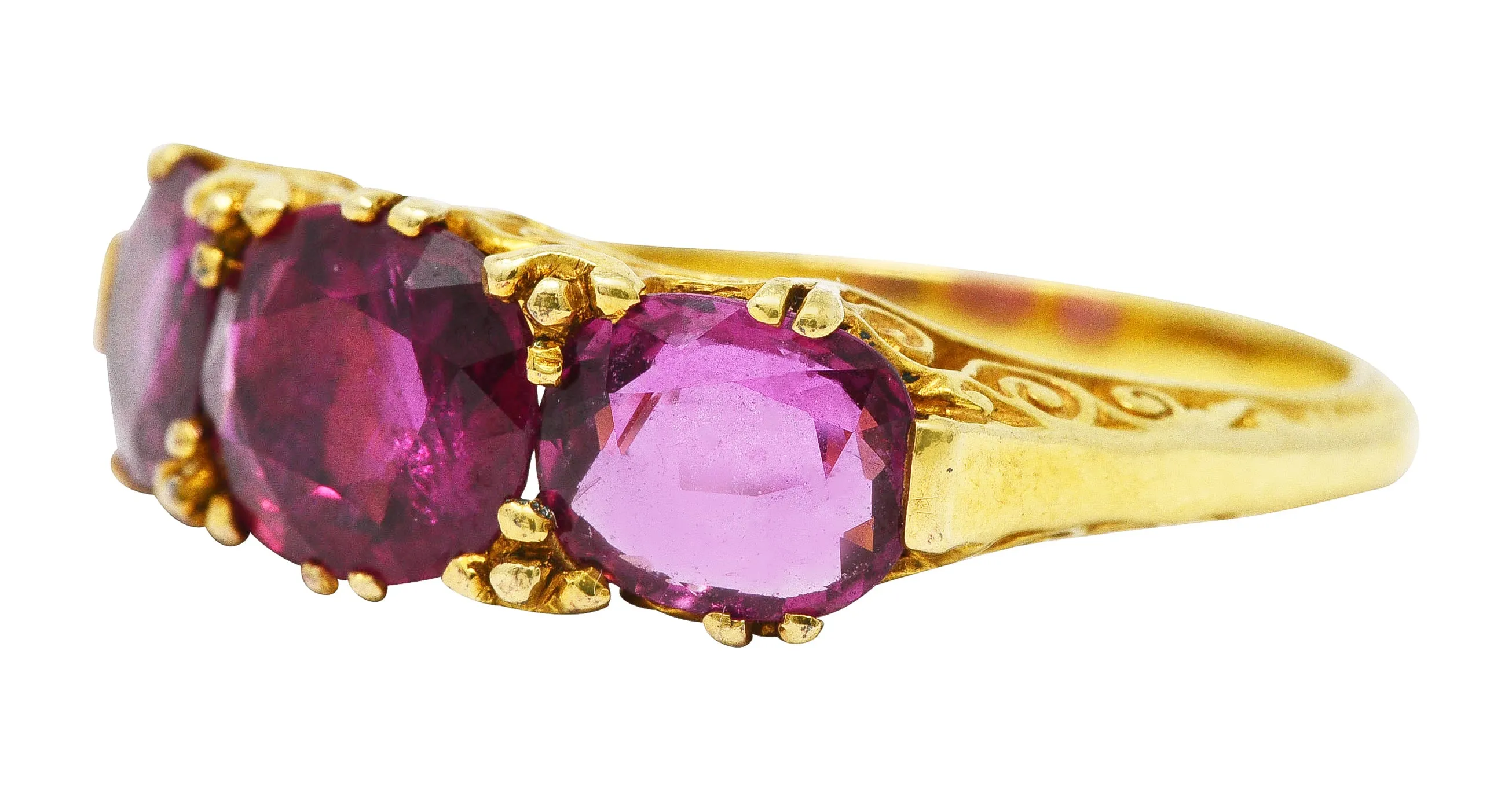 Victorian 2.50 CTW Ruby 18 Karat Yellow Gold Filigree Ring