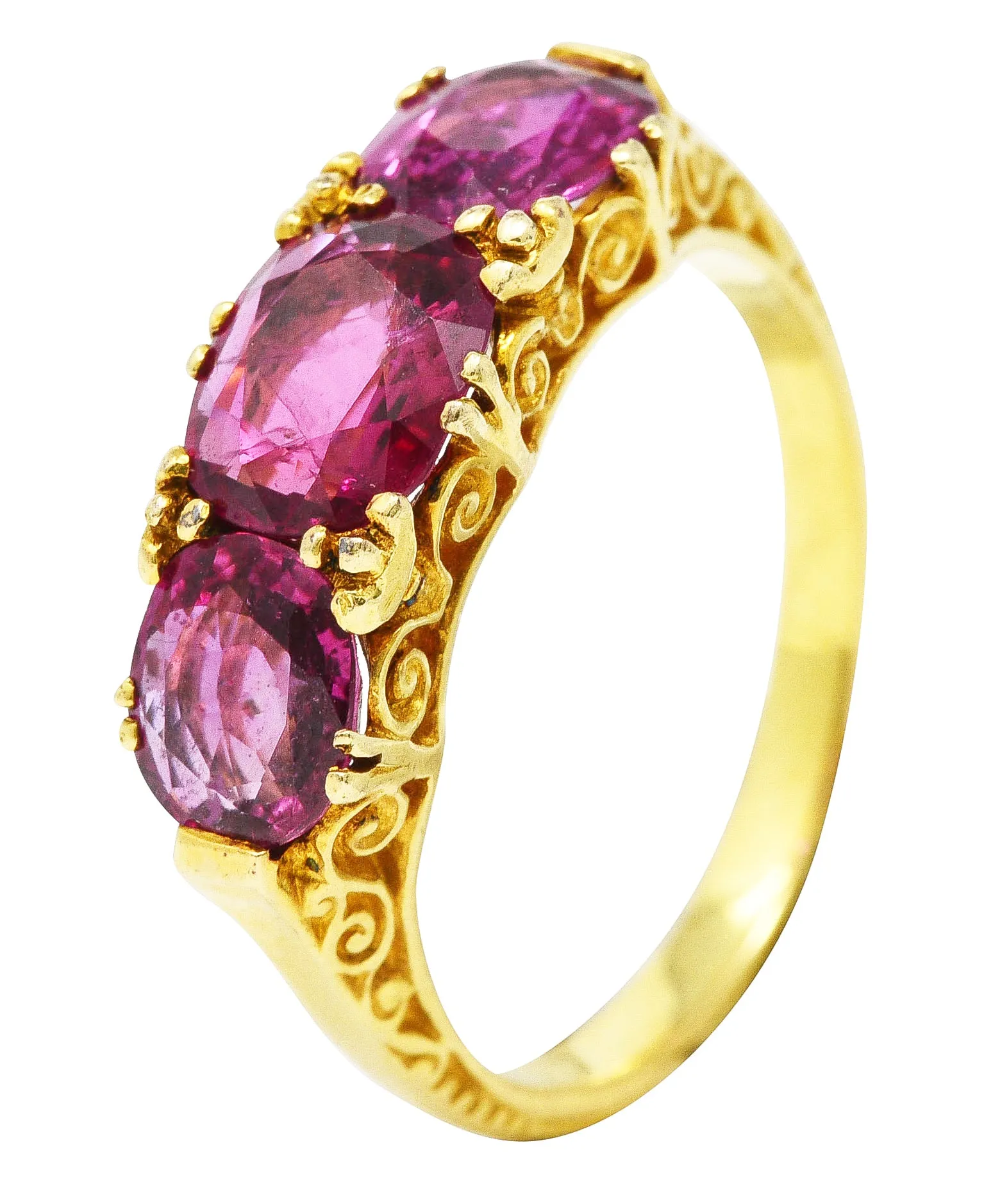 Victorian 2.50 CTW Ruby 18 Karat Yellow Gold Filigree Ring