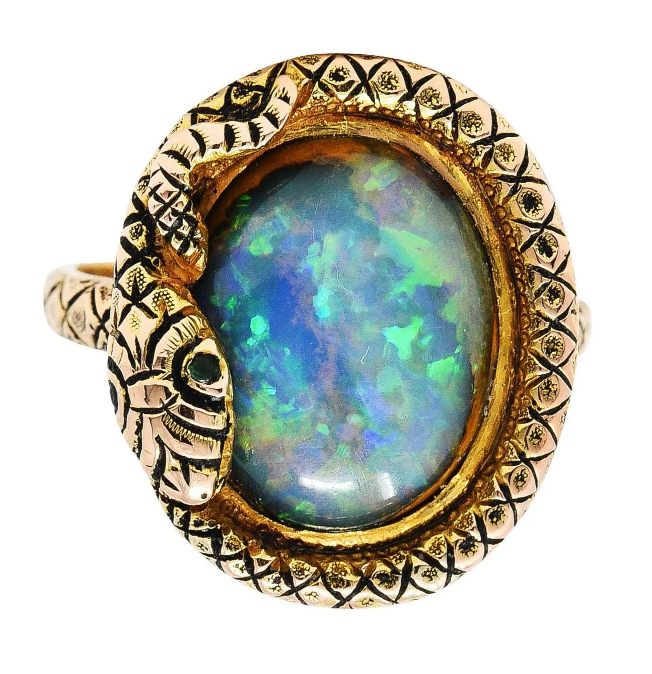 Victorian Opal 14 Karat Gold Snake Ring