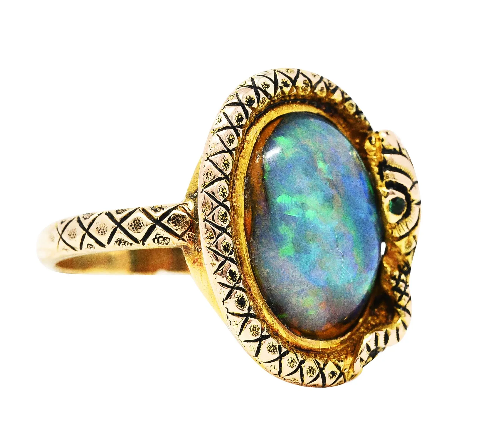 Victorian Opal 14 Karat Gold Snake Ring