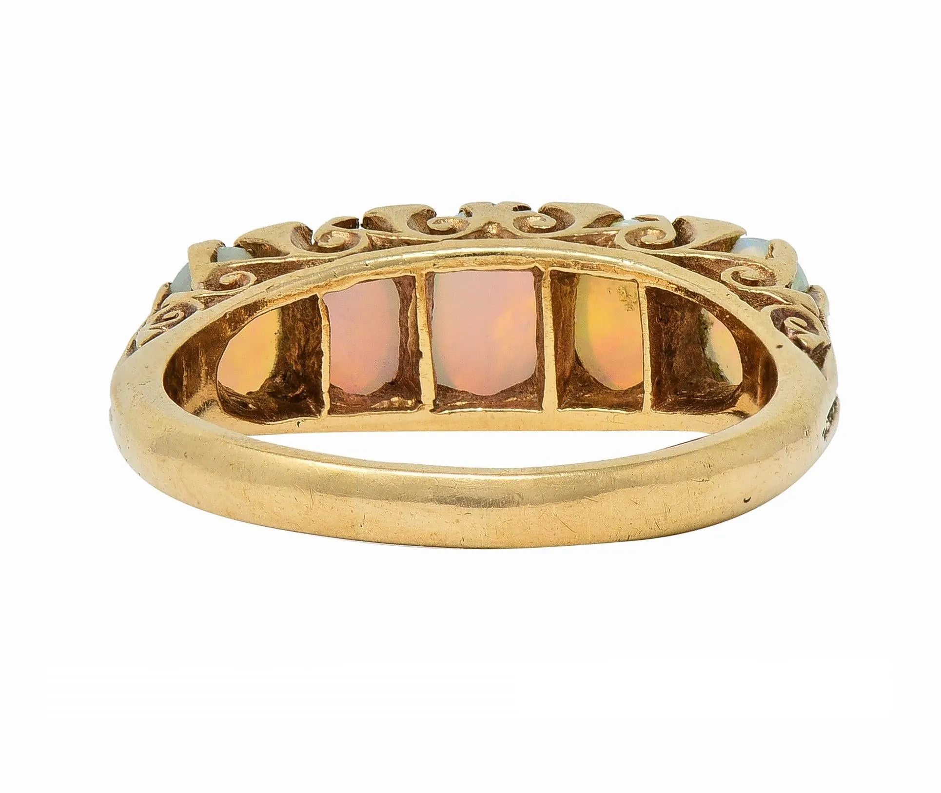 Victorian Opal 9 Karat Yellow Gold Antique Five Stone Band Ring