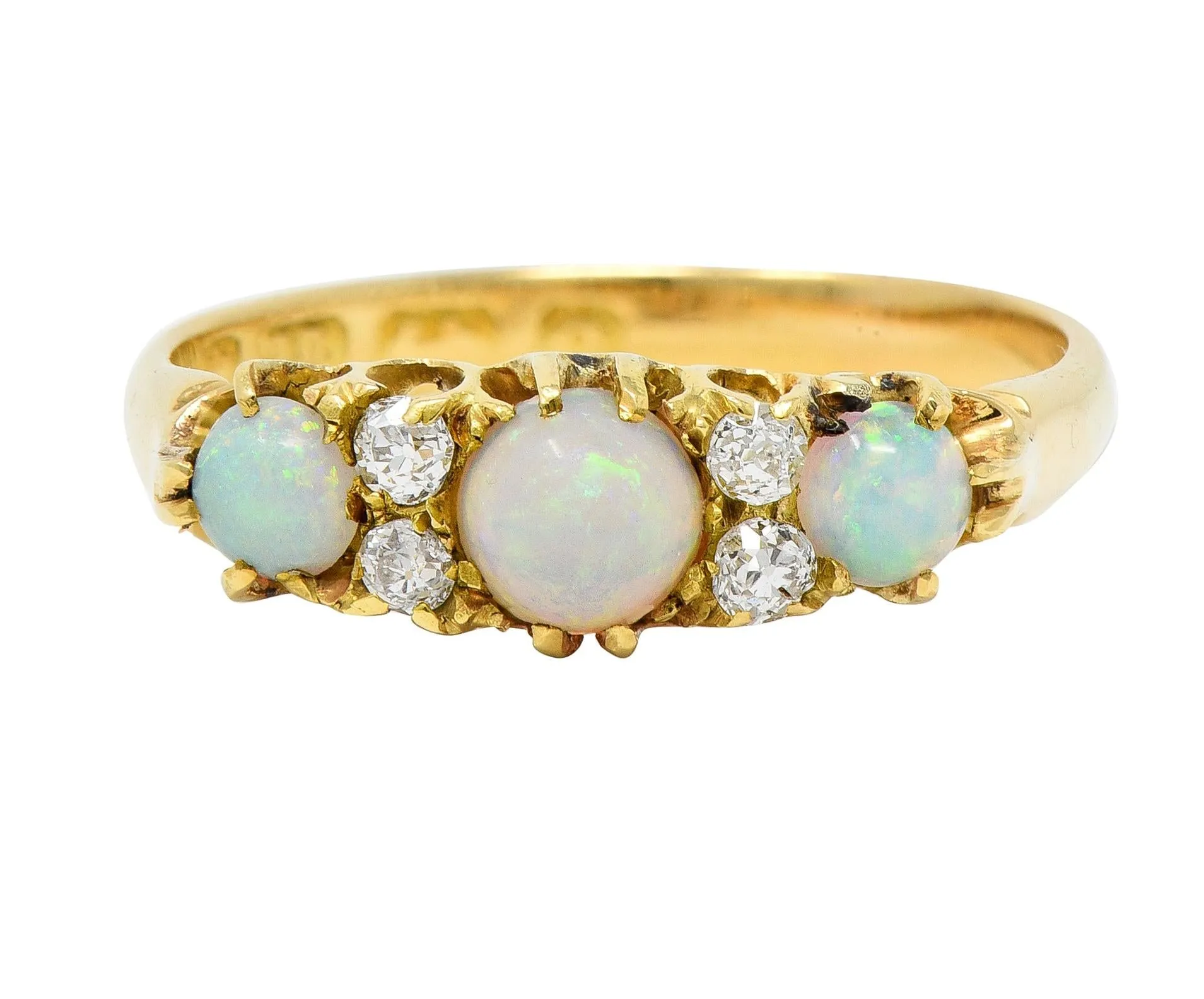 Victorian Opal Diamond 18 Karat Yellow Gold Antique Band Ring