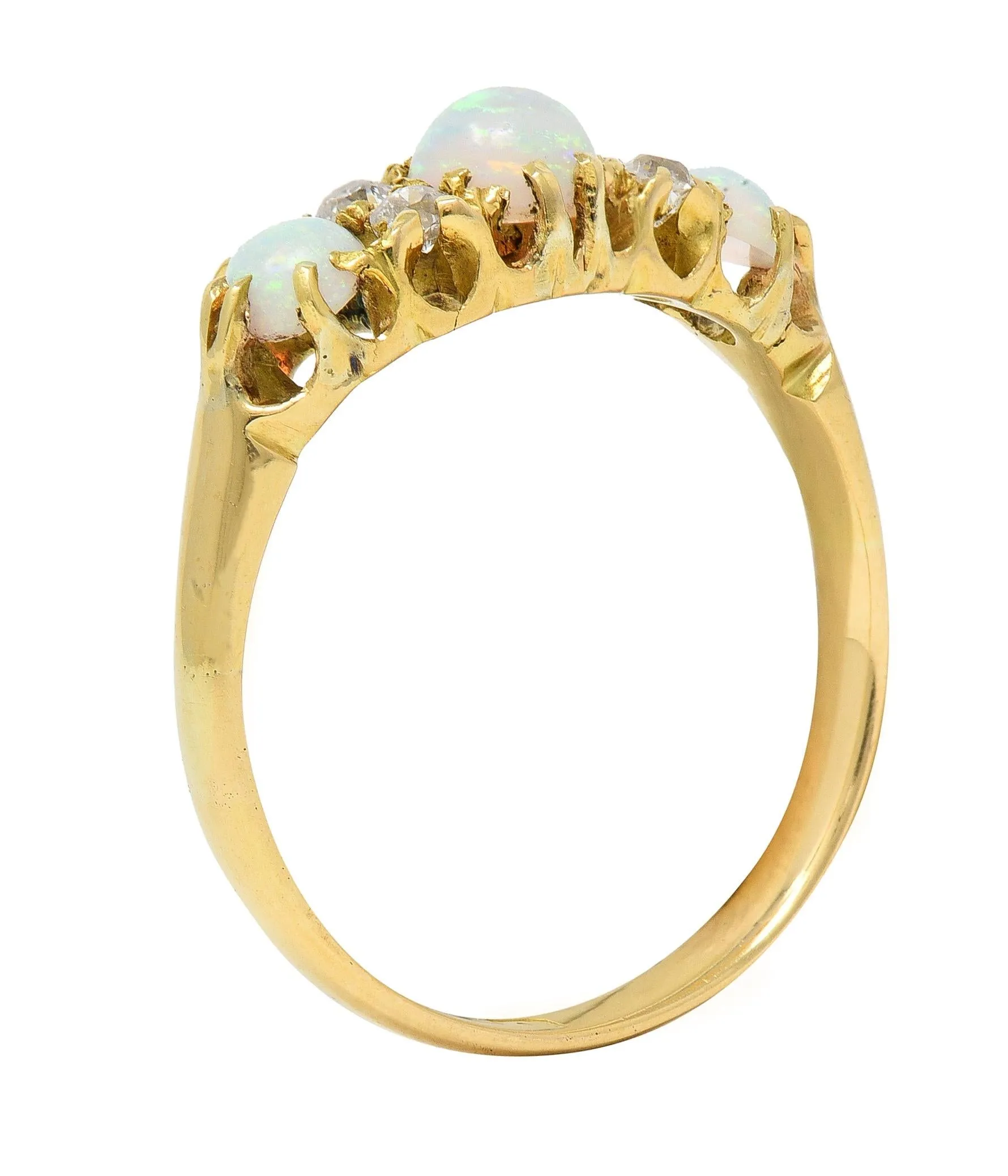 Victorian Opal Diamond 18 Karat Yellow Gold Antique Band Ring