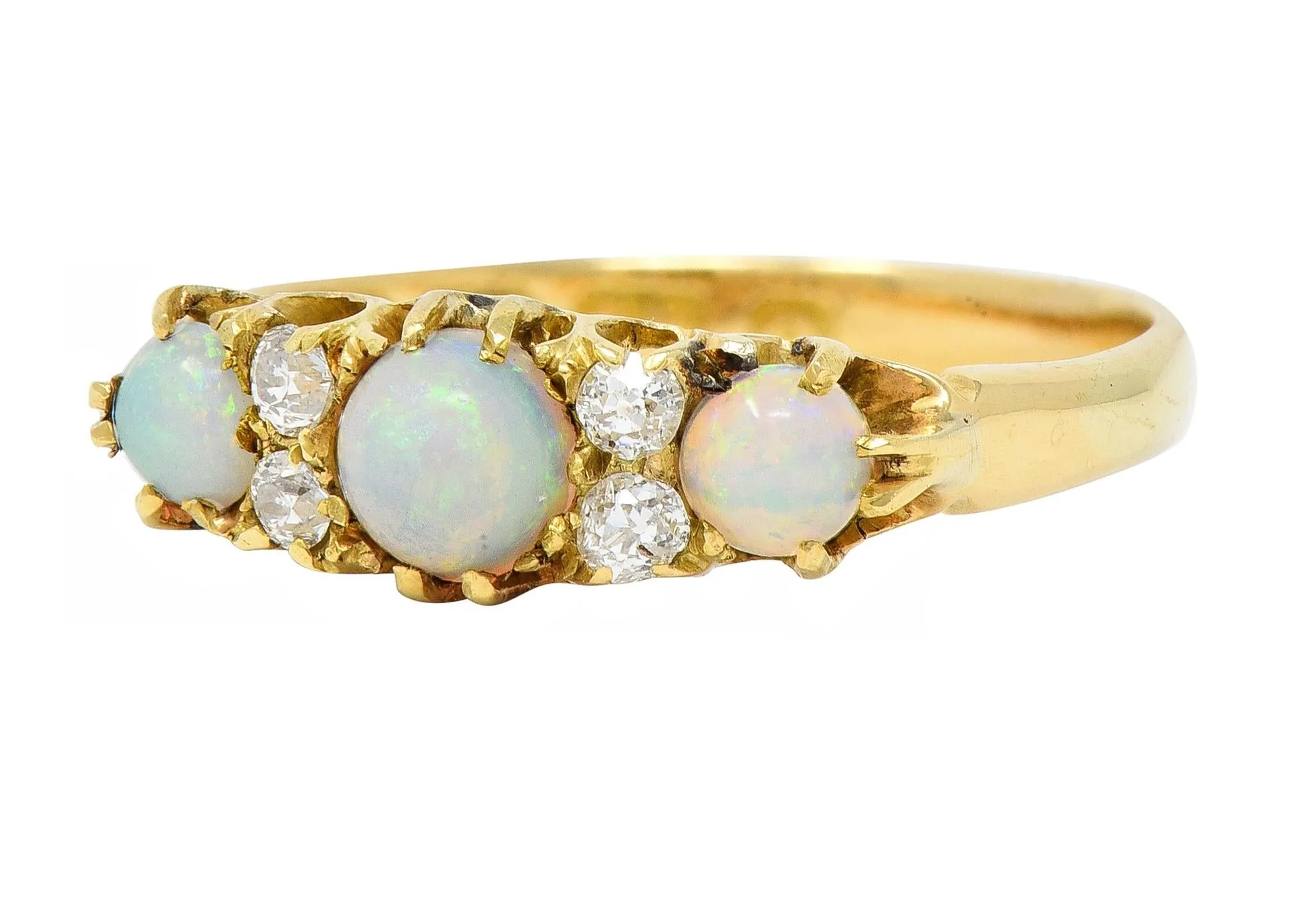 Victorian Opal Diamond 18 Karat Yellow Gold Antique Band Ring