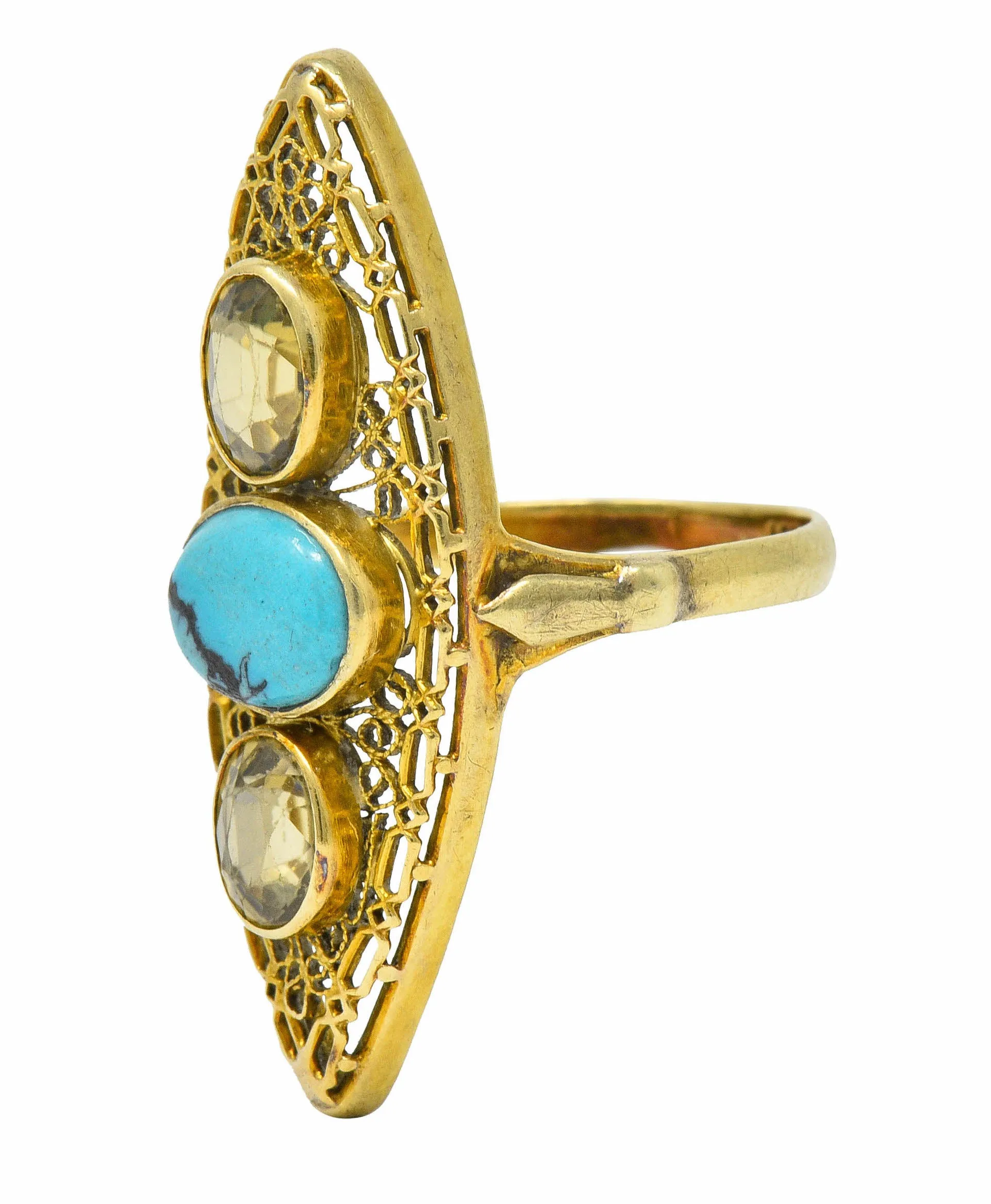 Victorian Turquoise Zircon 14 Karat Gold Navette Ring