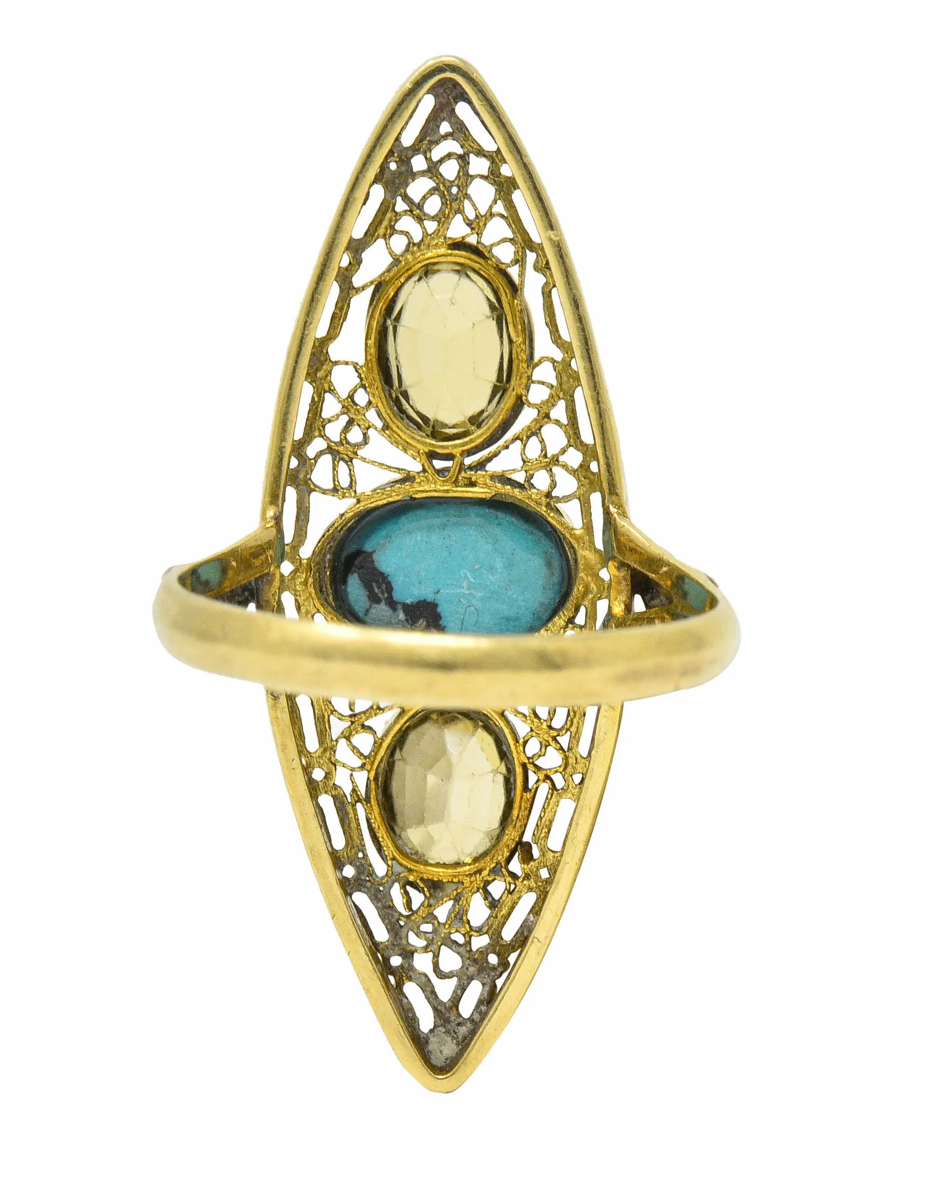 Victorian Turquoise Zircon 14 Karat Gold Navette Ring