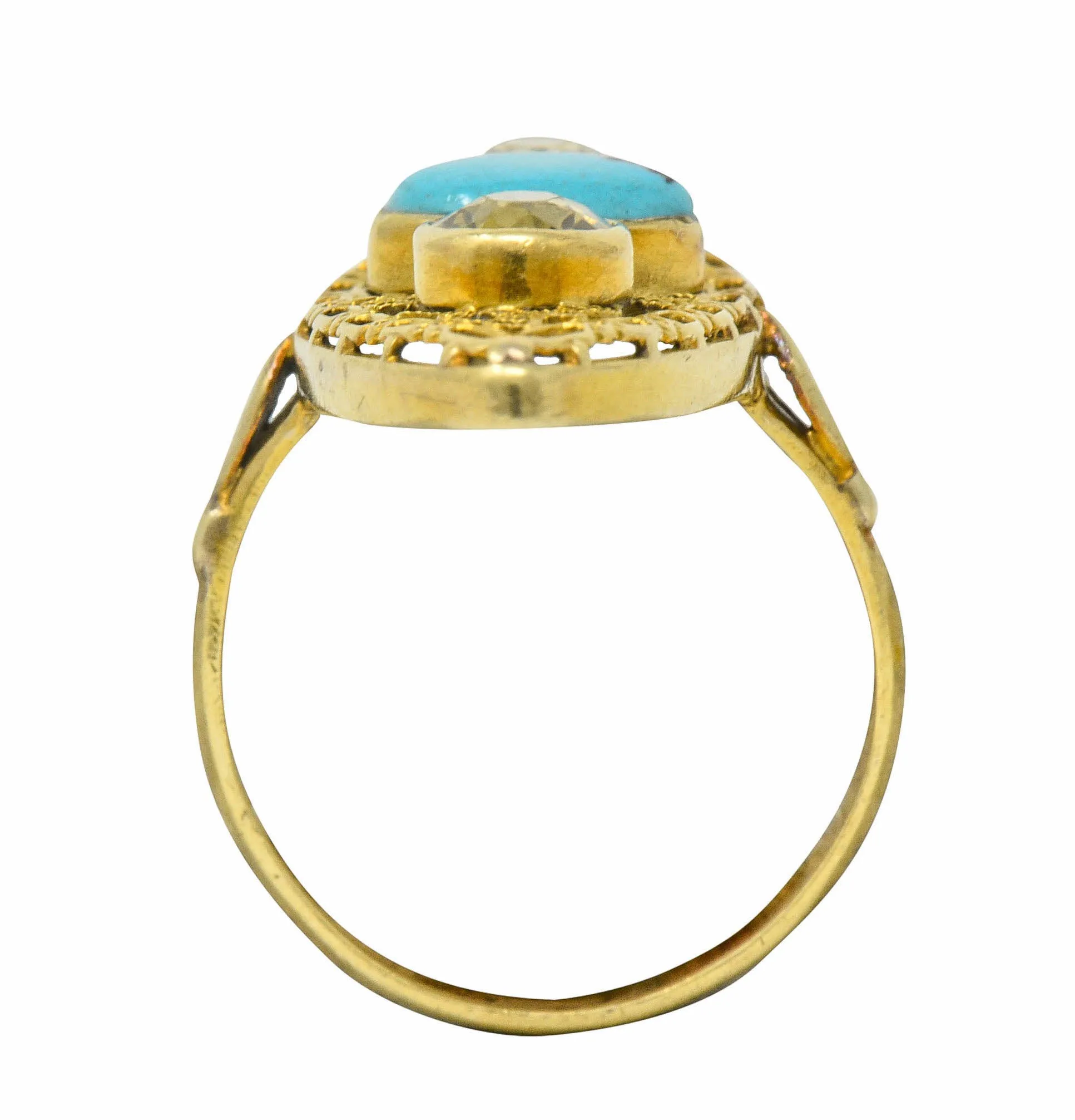 Victorian Turquoise Zircon 14 Karat Gold Navette Ring