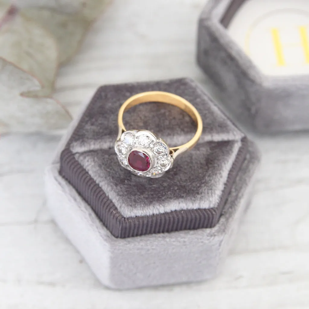 Vintage 0.60 Carat Ruby and Diamond Cluster Ring