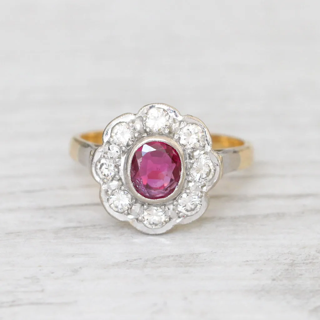 Vintage 0.60 Carat Ruby and Diamond Cluster Ring