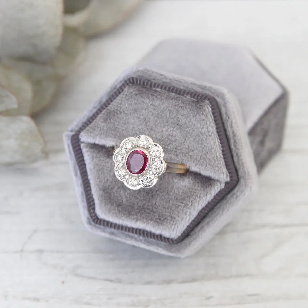 Vintage 0.60 Carat Ruby and Diamond Cluster Ring