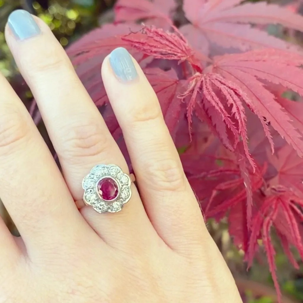 Vintage 0.60 Carat Ruby and Diamond Cluster Ring