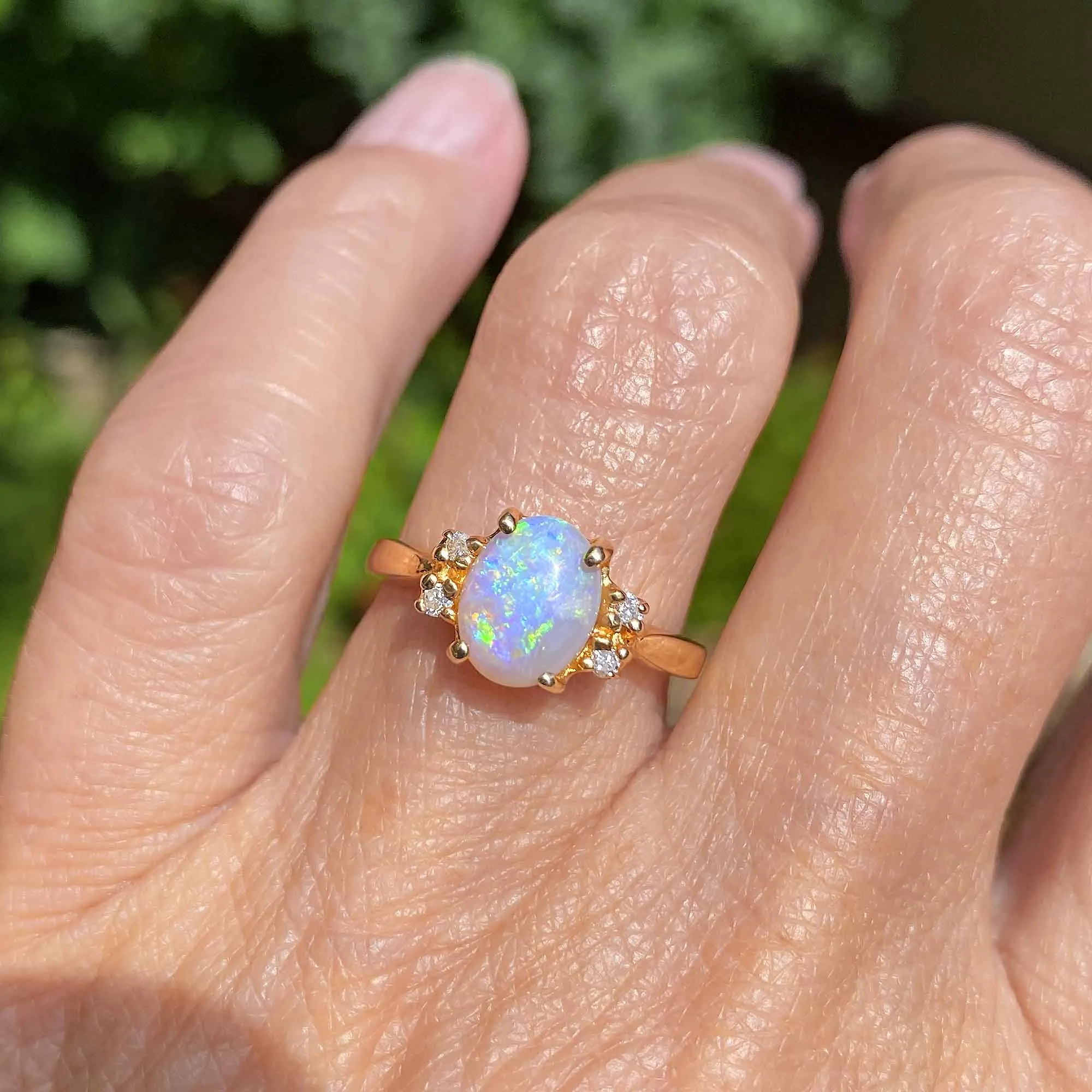 Vintage 14K Gold Estate Diamond Opal Ring