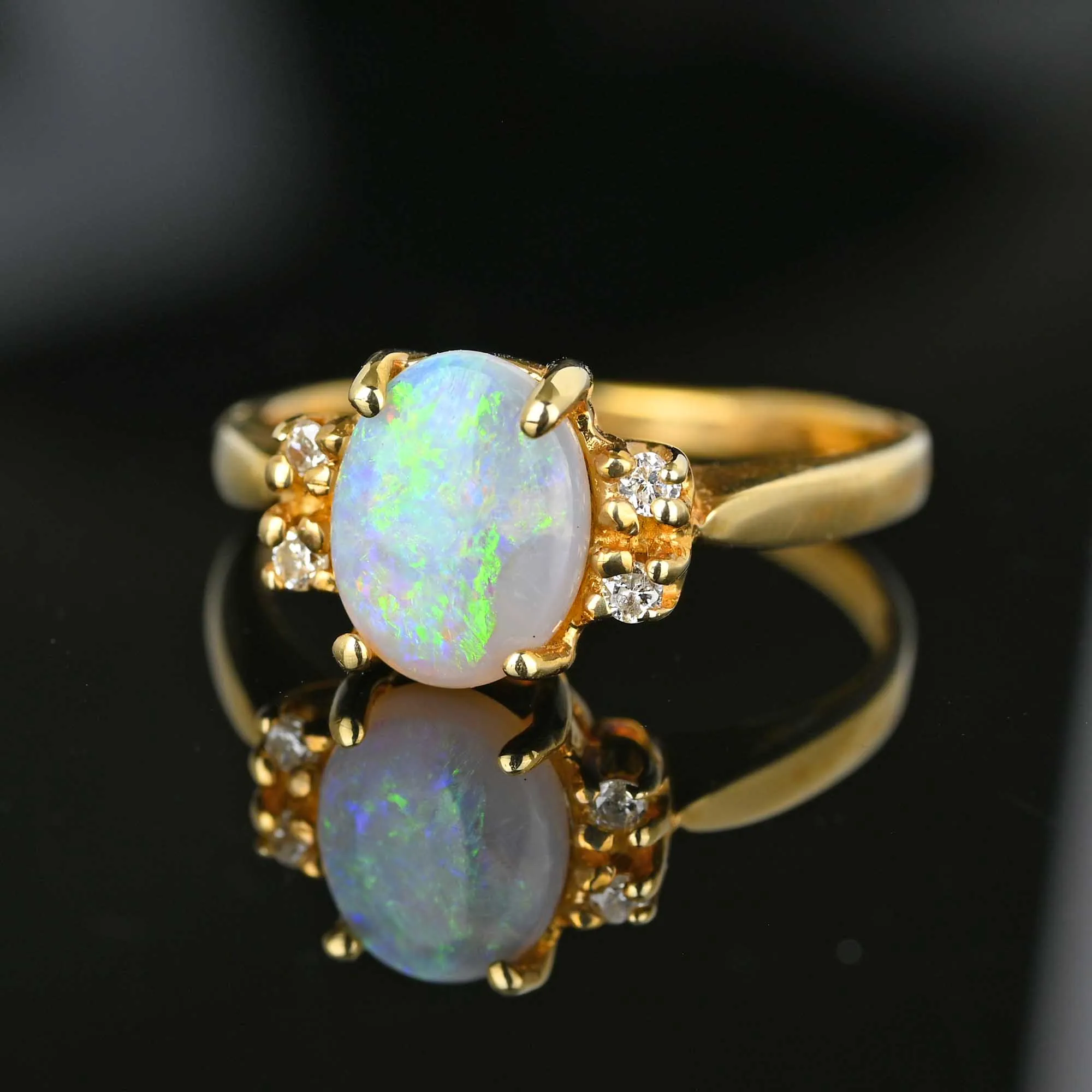 Vintage 14K Gold Estate Diamond Opal Ring