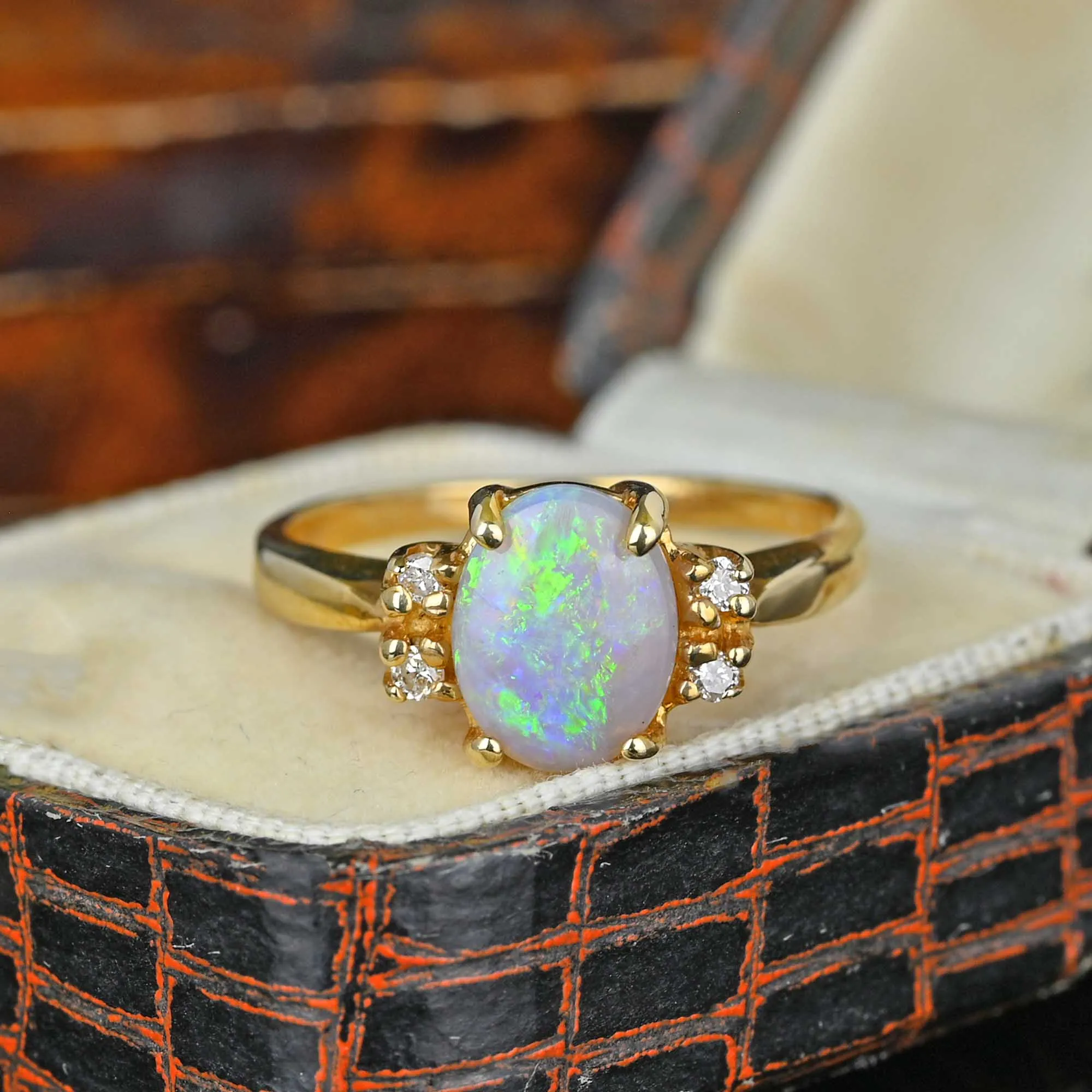 Vintage 14K Gold Estate Diamond Opal Ring